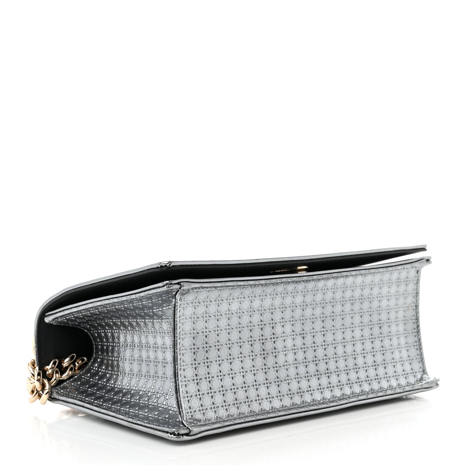 Christian Dior Metallic Patent Micro-Cannage Medium Diorama Flap Bag Silver 4 of 12