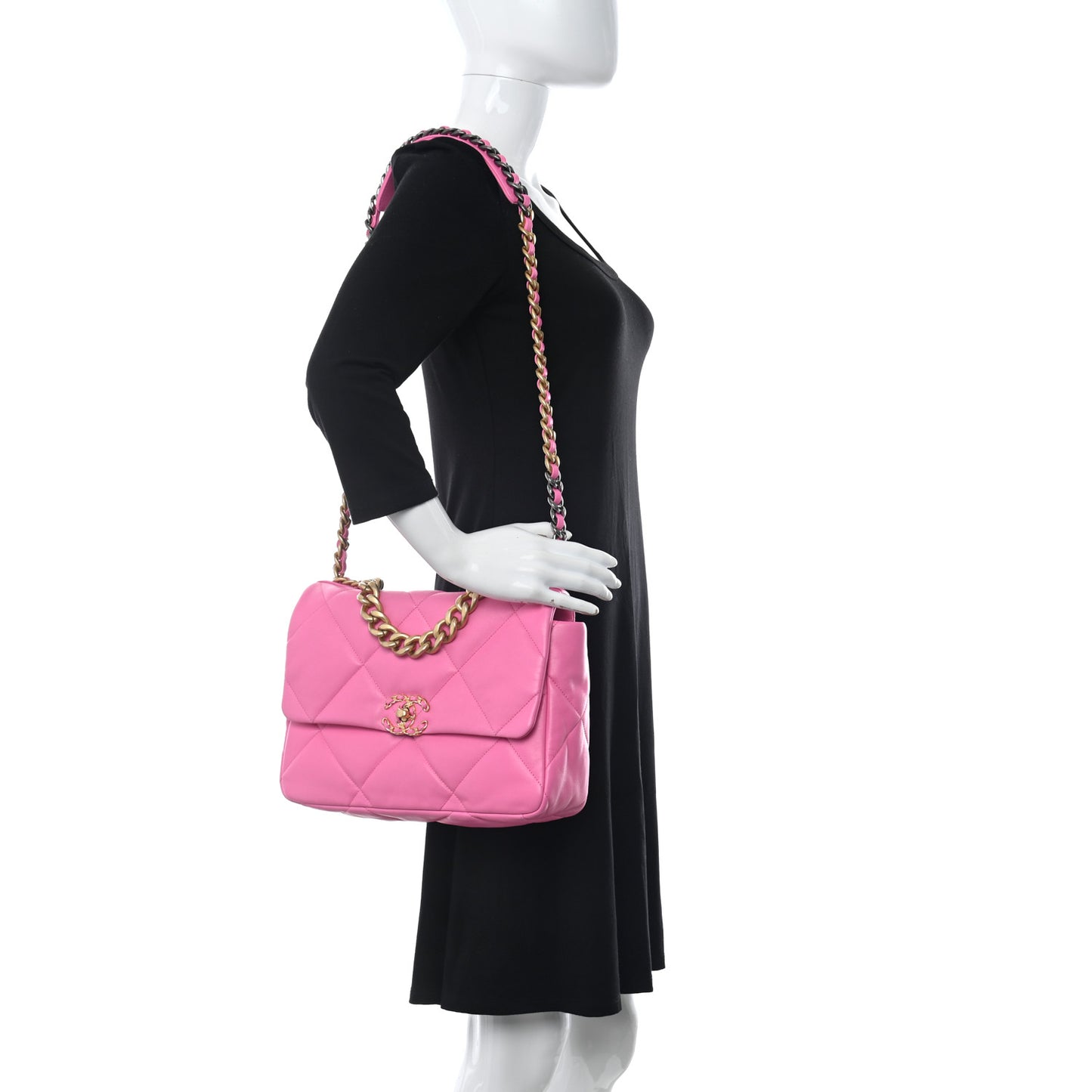 Lambskin Quilted Large Chanel 19 Flap Neon Pink