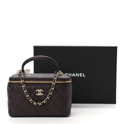 Chanel Iridescent Lambskin Quilted Small Top Handle Vanity Case With Chain Burgundy 12 of 12