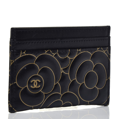 Chanel Lambskin Camellia Embossed Card Holder Black Gold 3 of 8