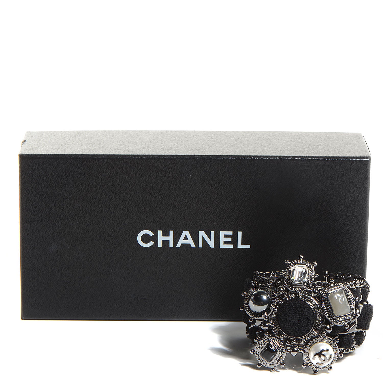 Chanel Wool Stone Crystal CC Chain Cuff Black 5 of 5