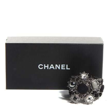 Chanel Wool Stone Crystal CC Chain Cuff Black 5 of 5