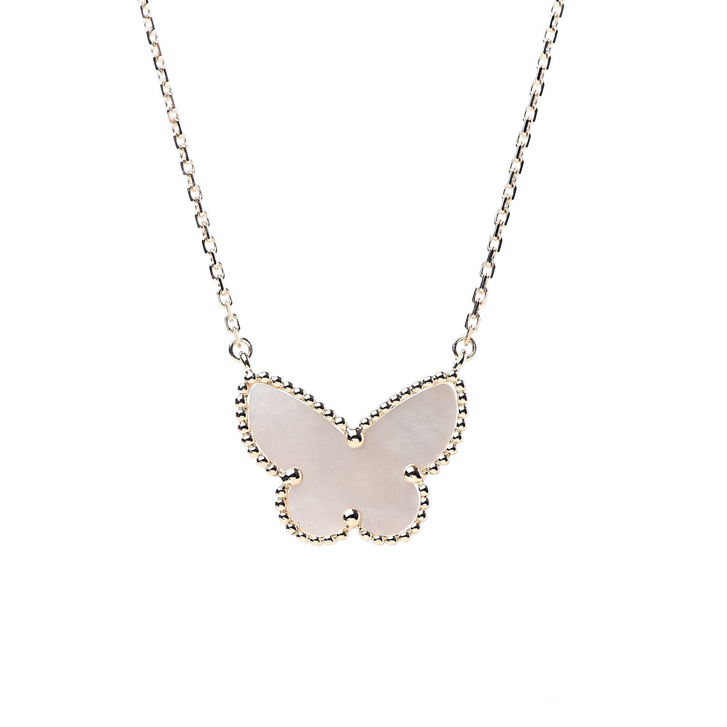 Van Cleef & Arpels 18K Yellow Gold Mother of Pearl Lucky Alhambra Butterfly Pendant Necklace 4 of 8