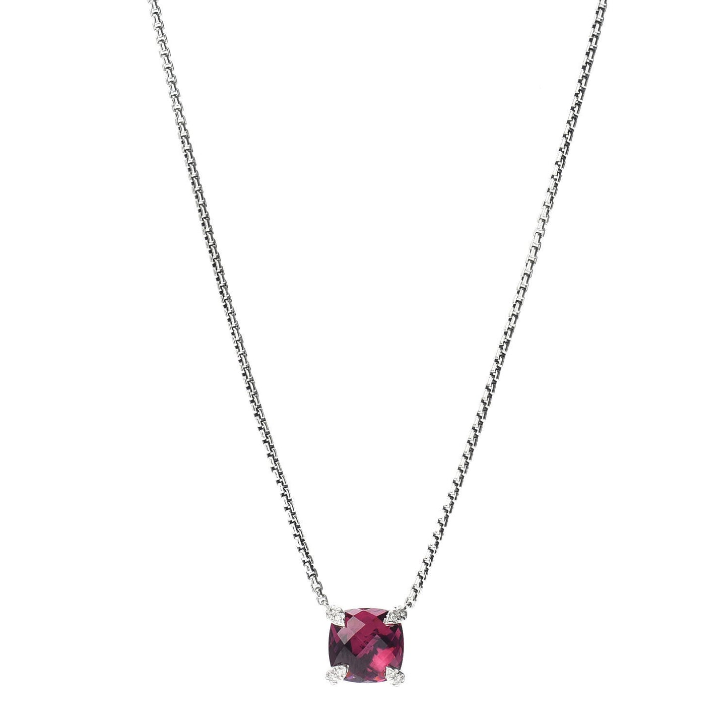 Sterling Silver Diamond Rhodolite Garnet 9mm Petite Chatelaine Pendant Necklace