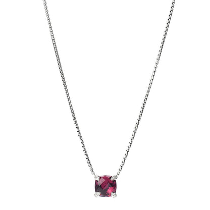 David Yurman Sterling Silver Diamond Rhodolite Garnet 9mm Petite Chatelaine Pendant Necklace 1 of 4
