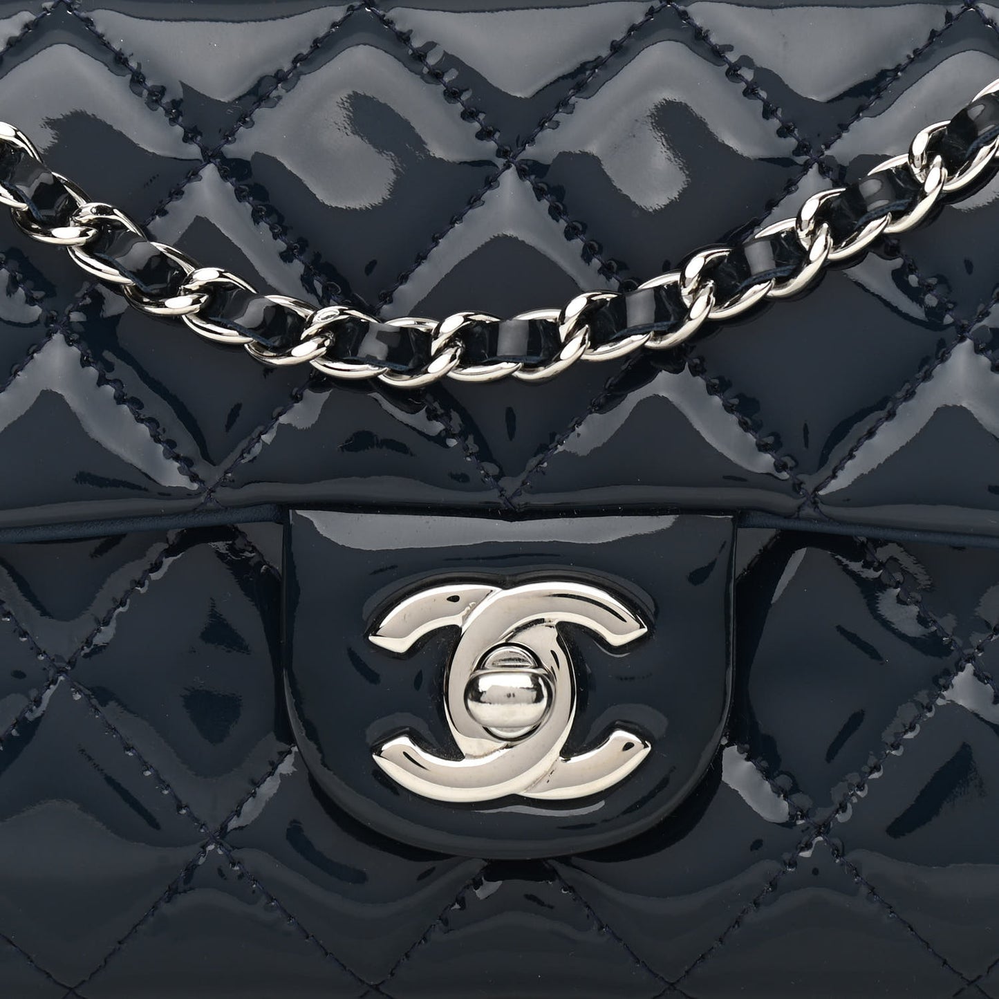 Patent Calfskin Mini Flap Crossbody Blue