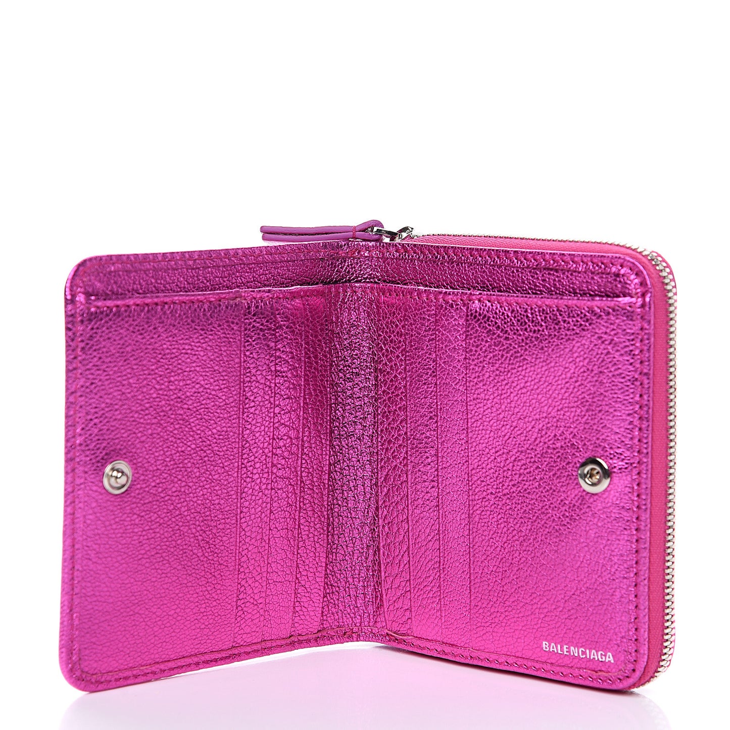 Metallic Goatskin Logo Everyday Multi Zip Wallet Rose Fuchsia Black