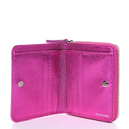 Balenciaga Metallic Goatskin Logo Everyday Multi Zip Wallet Rose Fuchsia Black 4 of 7
