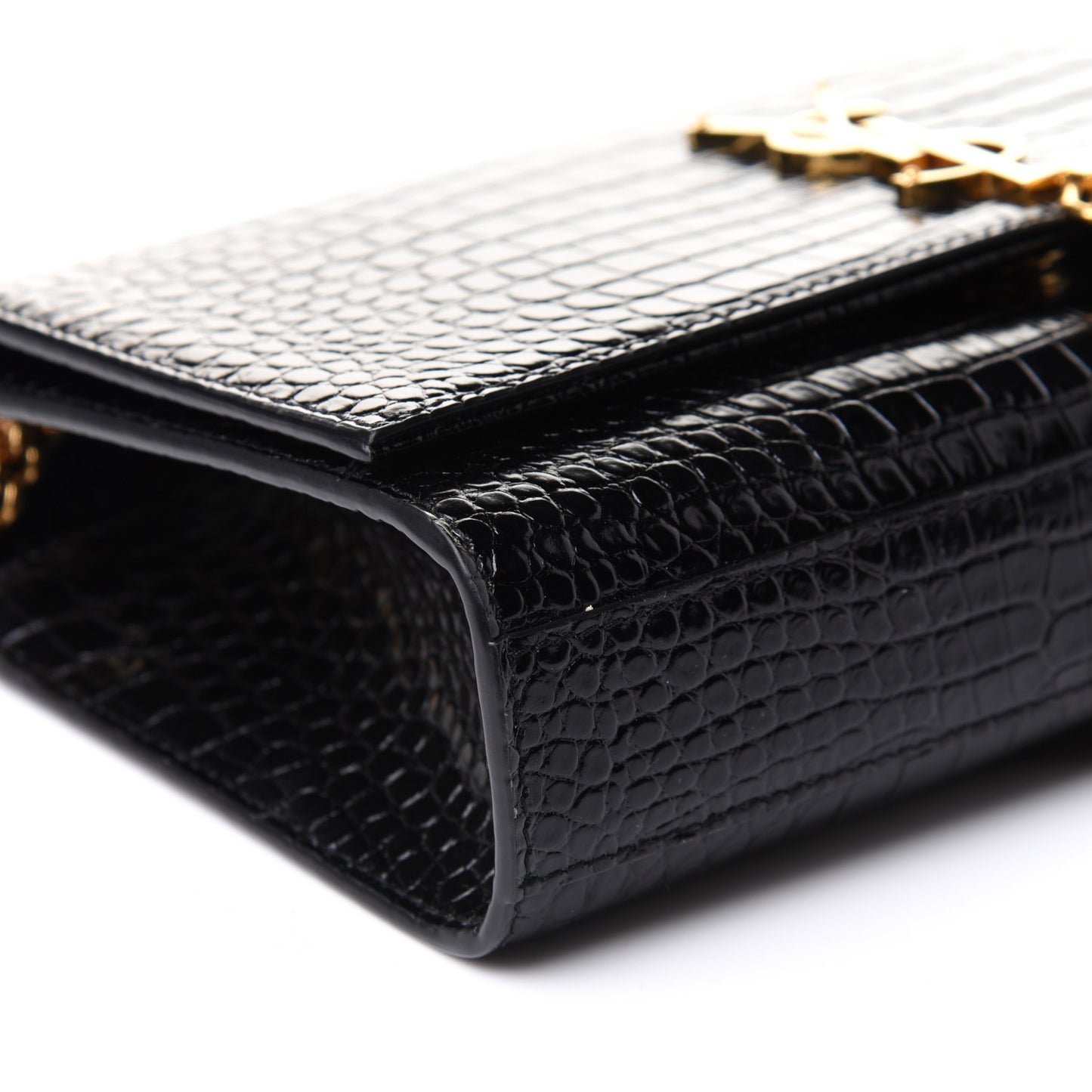 Calfskin Crocodile Embossed Medium Classic Monogram Kate Tassel Satchel Black