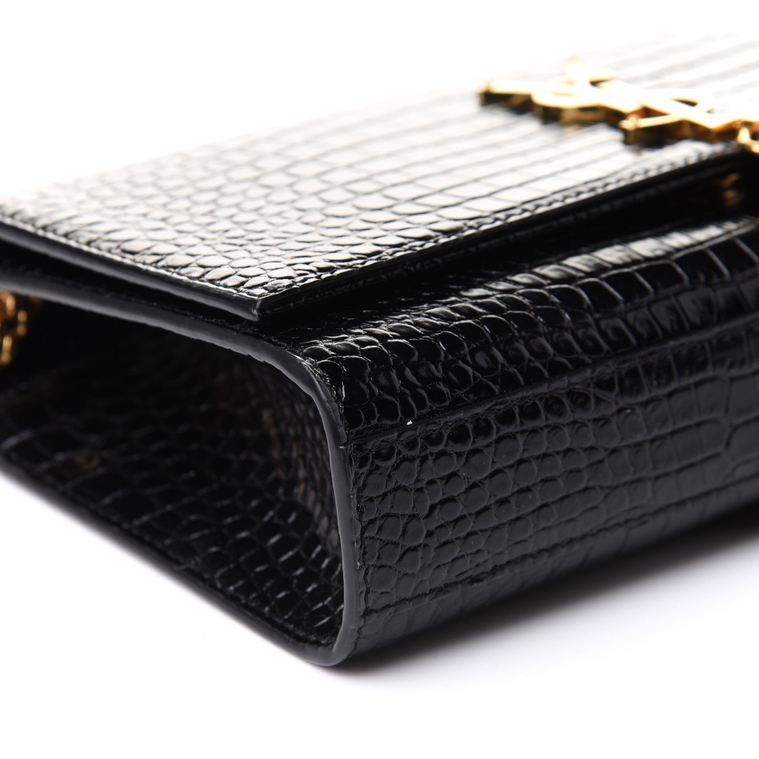 Saint Laurent Calfskin Crocodile Embossed Medium Classic Monogram Kate Tassel Satchel Black 9 of 10