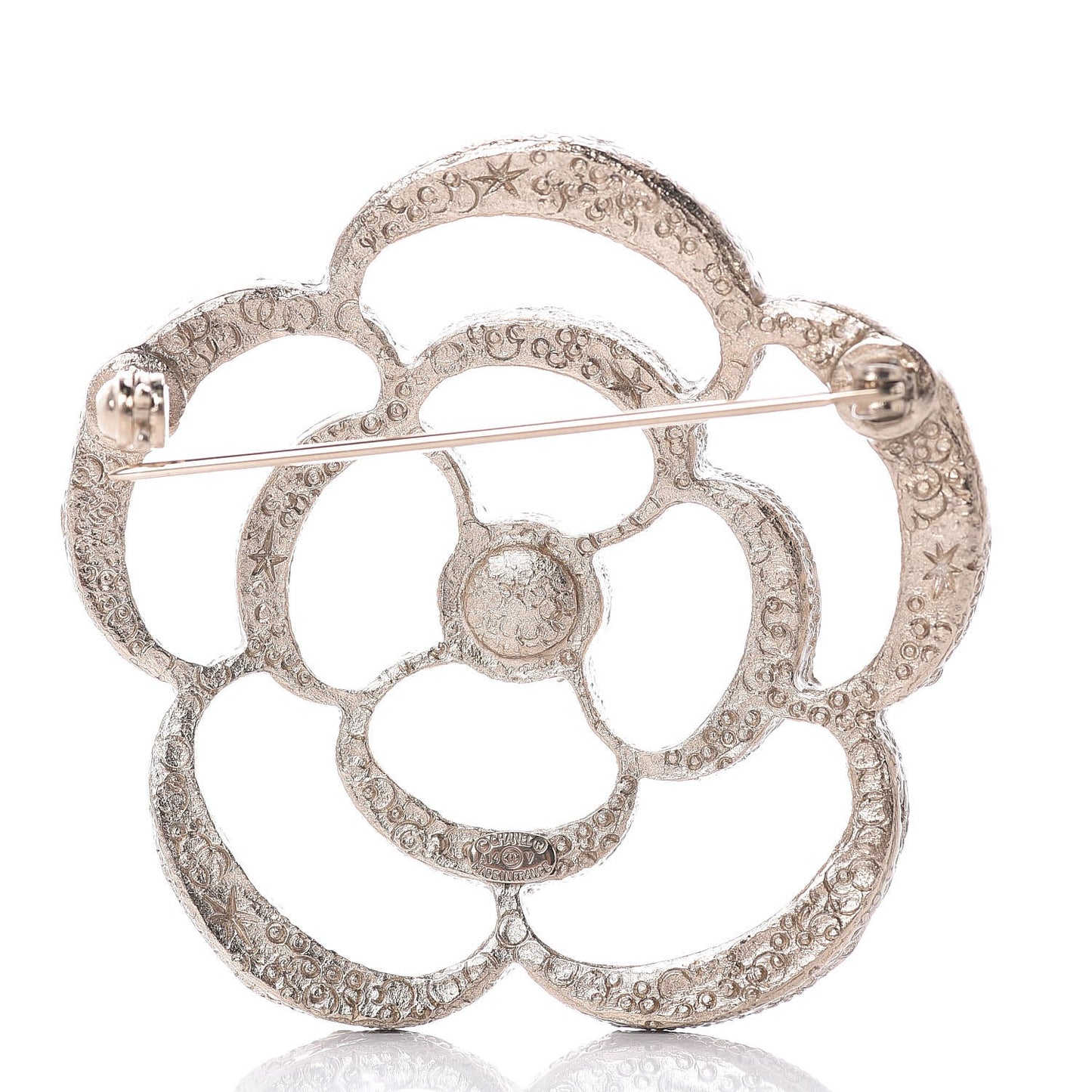 Pearl Crystal CC Camellia Brooch Light Gold