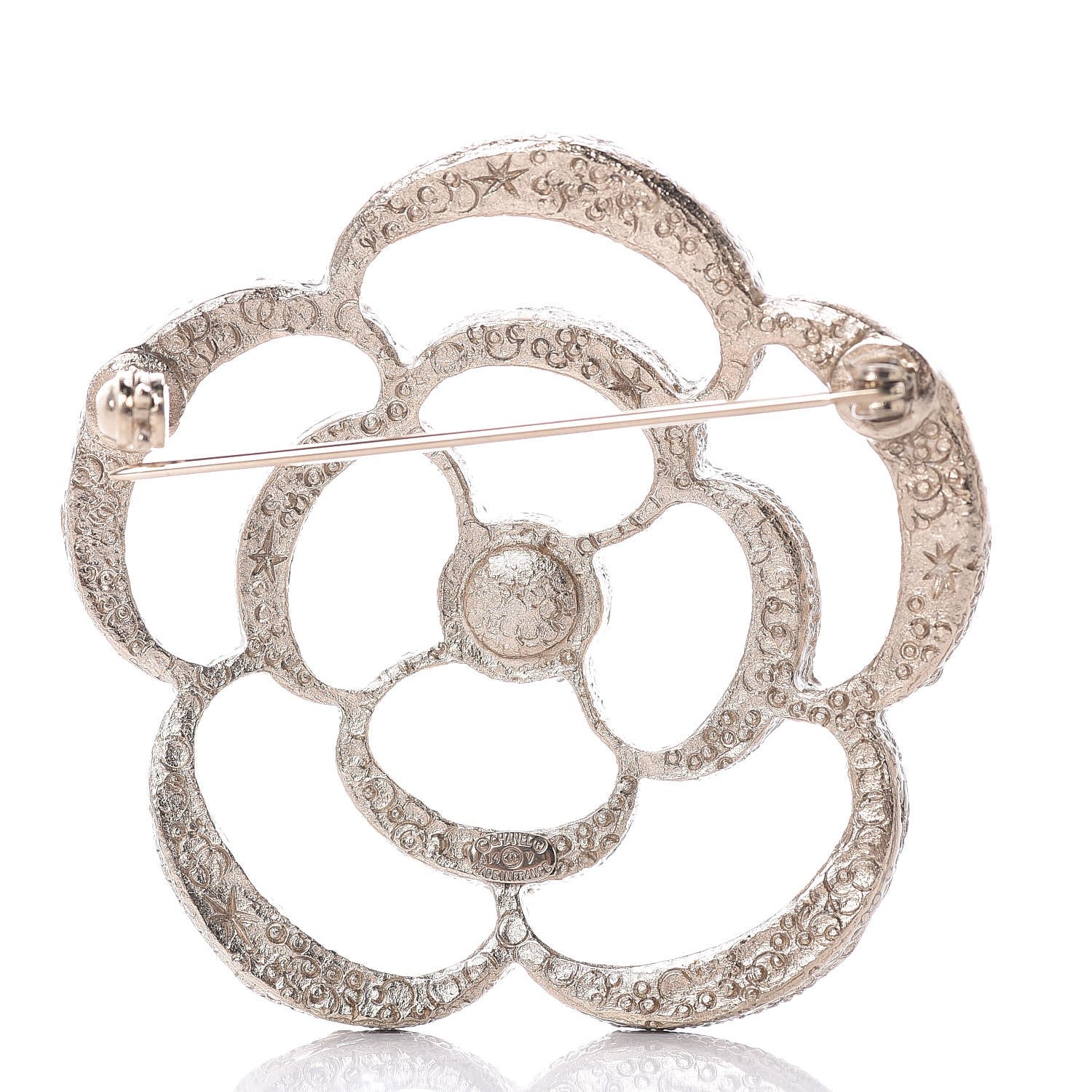 Chanel Pearl Crystal CC Camellia Brooch Light Gold 3 of 4