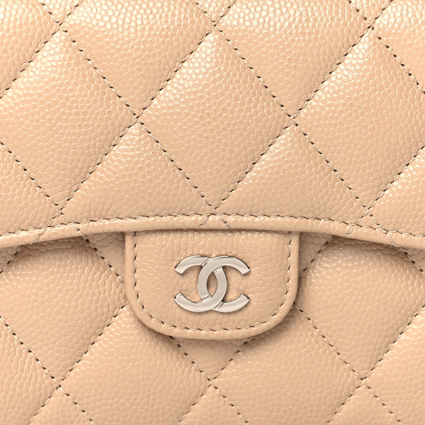 Caviar Quilted Compact Flap Wallet Beige