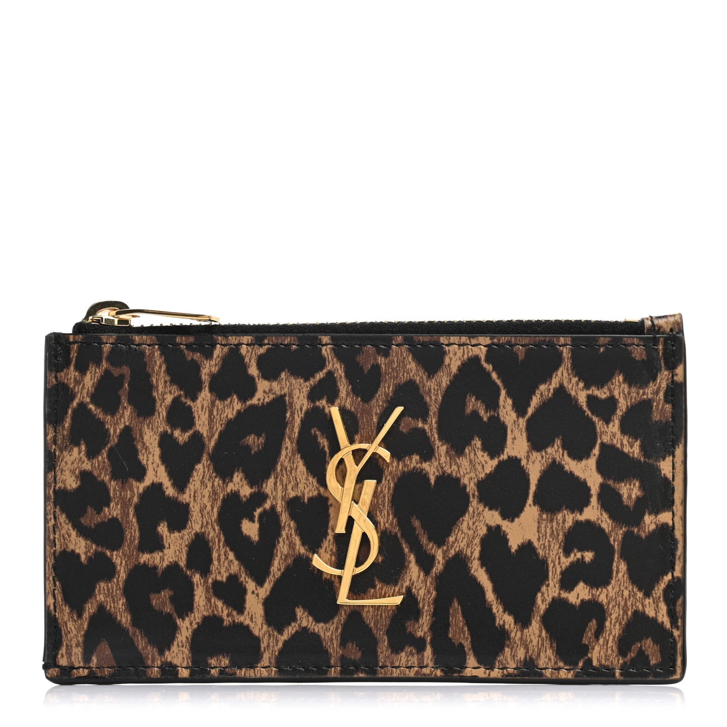 Calfskin Leopard Print Monogram 5 Fragments Zip Pouch Card Holder