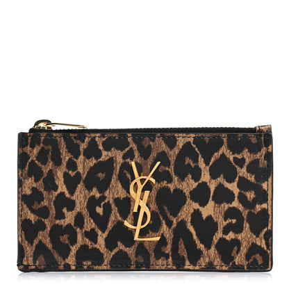 Saint Laurent Calfskin Leopard Print Monogram 5 Fragments Zip Pouch Card Holder 1 of 7