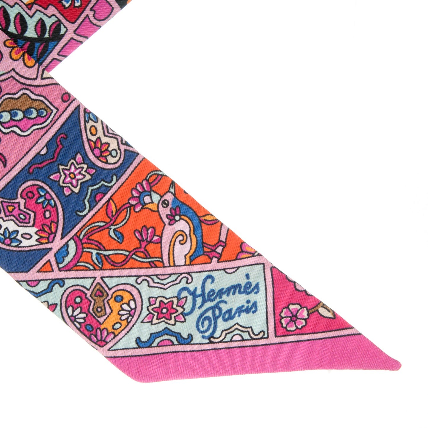 Silk Au Pays Des Oiseaux Fleurs Twilly Rose Vif Rouge Vert