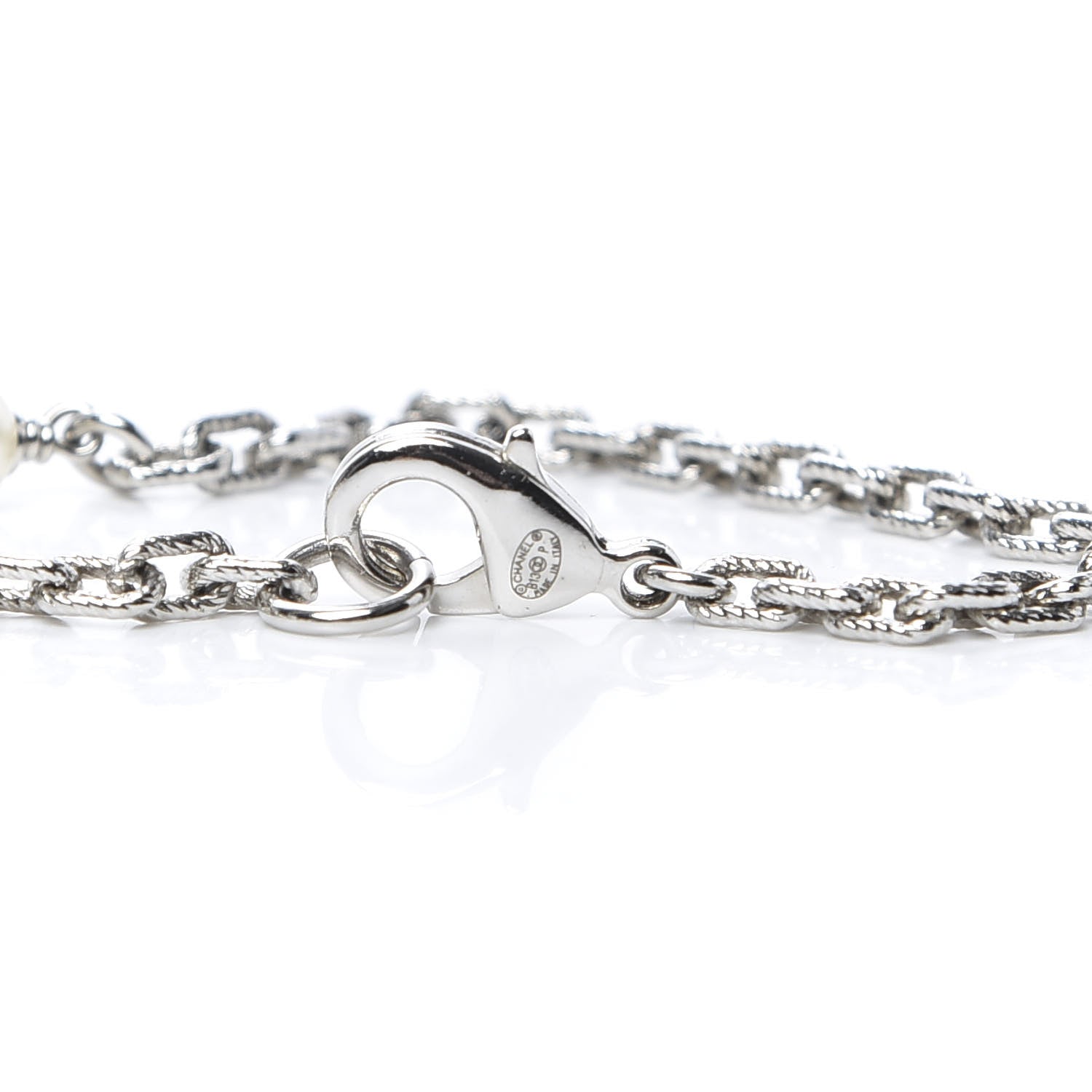 Chanel Crystal Pearl CC Long Necklace Silver 4 of 4