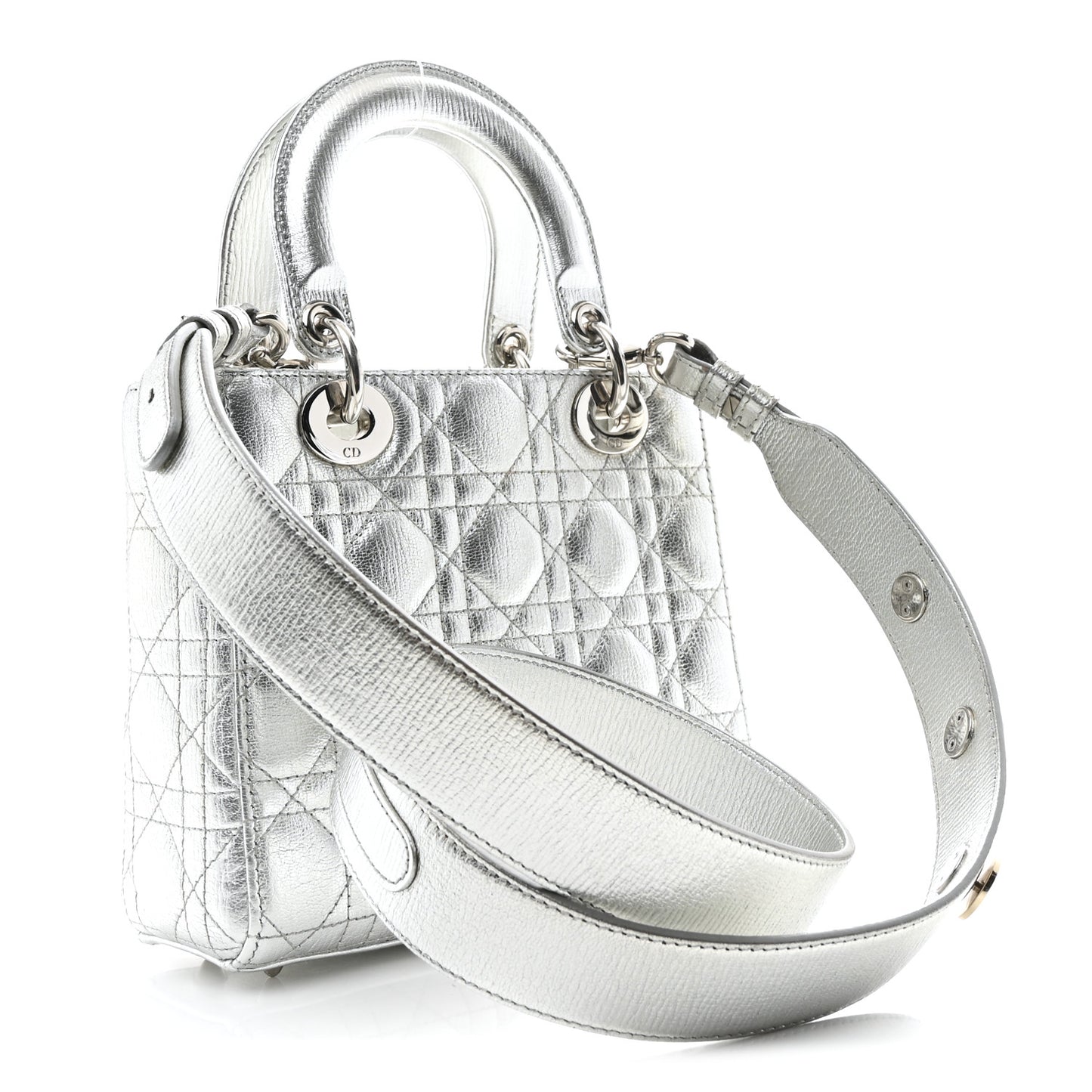Metallic Grained Calfskin Cannage Small My ABCDior Lady Dior Silver