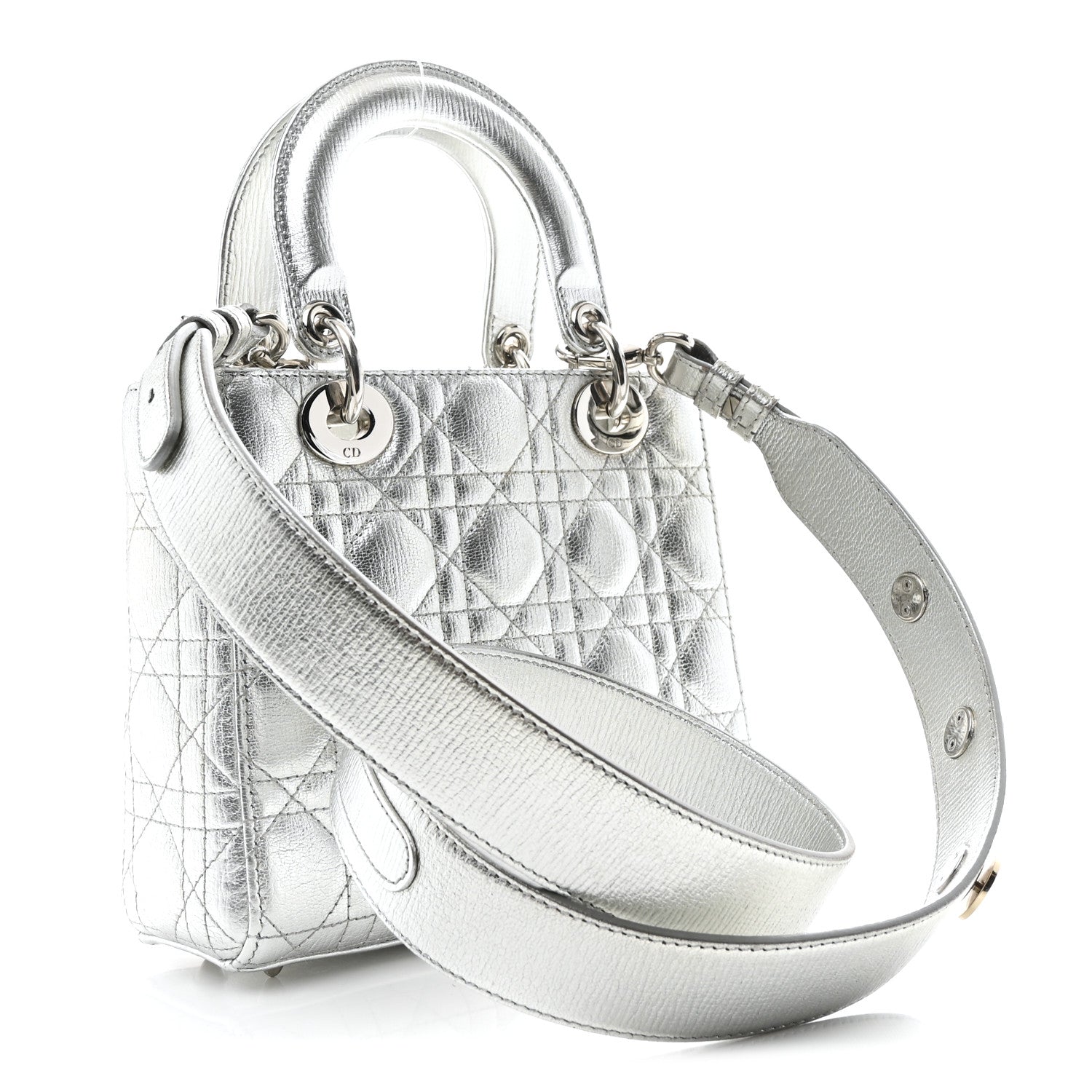 Christian Dior Metallic Grained Calfskin Cannage Small My ABCDior Lady Dior Silver 3 of 10