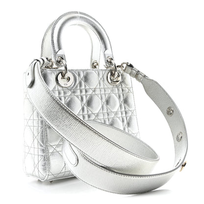 Christian Dior Metallic Grained Calfskin Cannage Small My ABCDior Lady Dior Silver 3 of 10