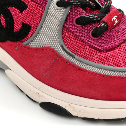 Chanel Mesh Suede Calfskin Grained Calfskin Womens CC Sneakers 37.5 Dark Pink Silver 11 of 19