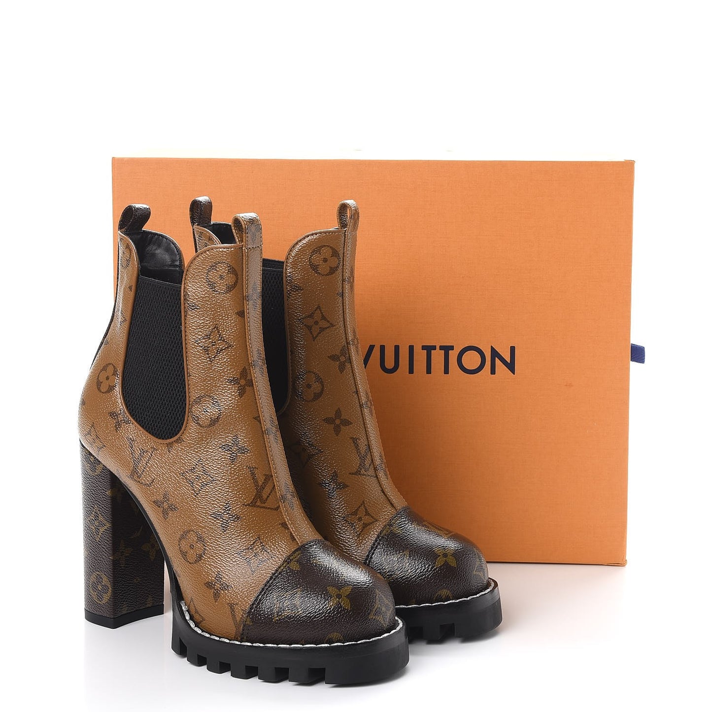 Patent Reverse Monogram Star Trail Chelsea Ankle Boots 38.5