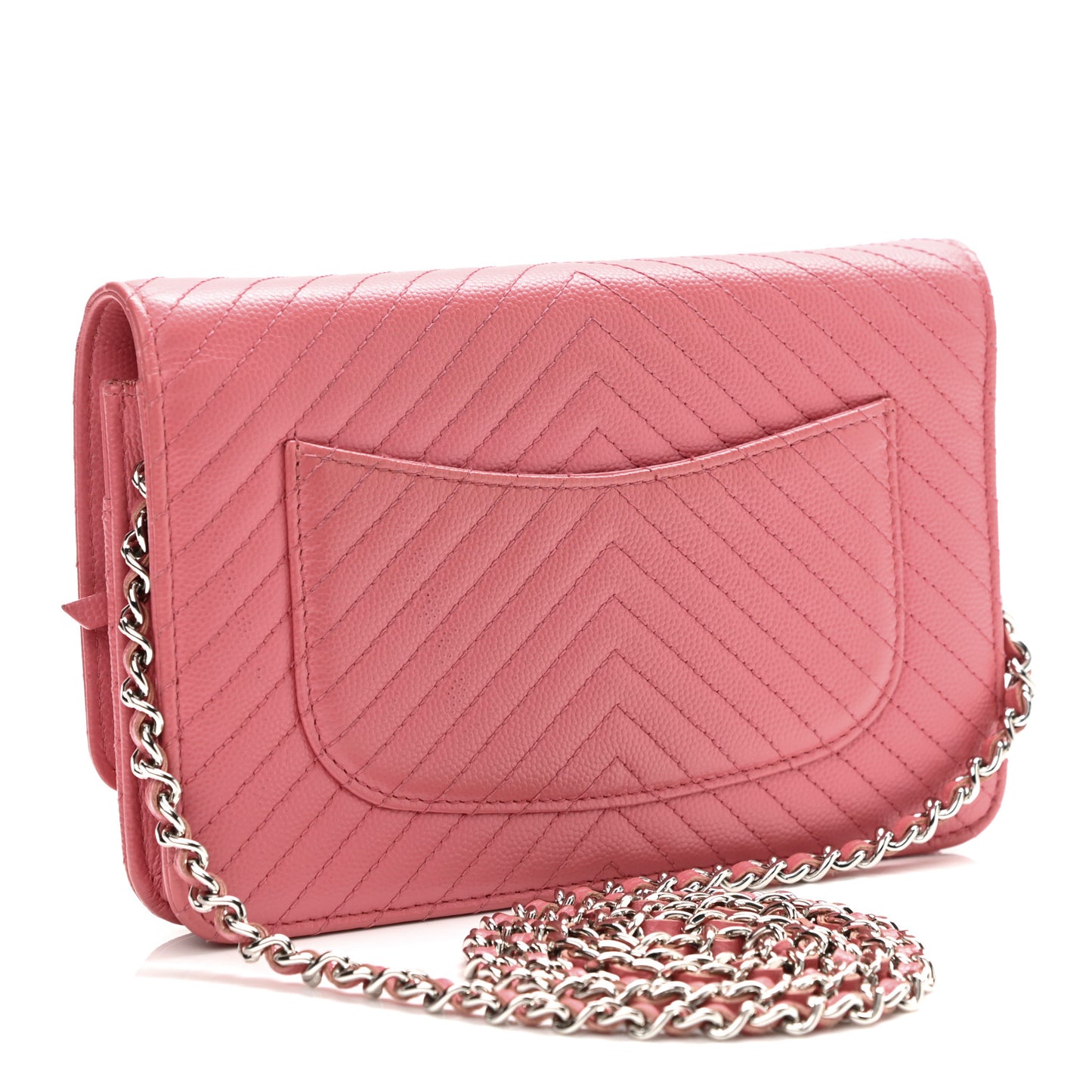 Caviar Chevron Quilted Wallet On Chain WOC Pink