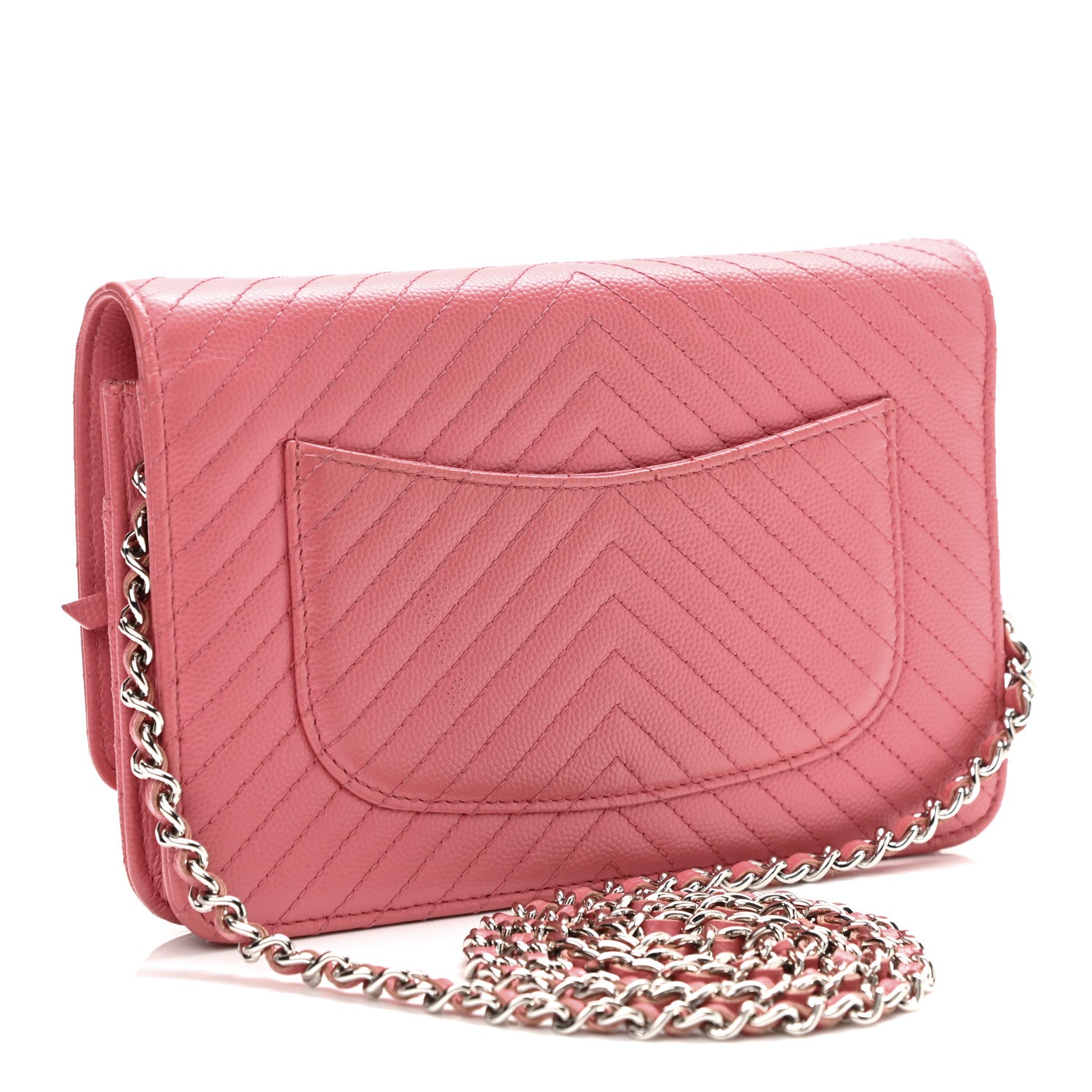 Chanel Caviar Chevron Quilted Wallet On Chain WOC Pink 2 of 14