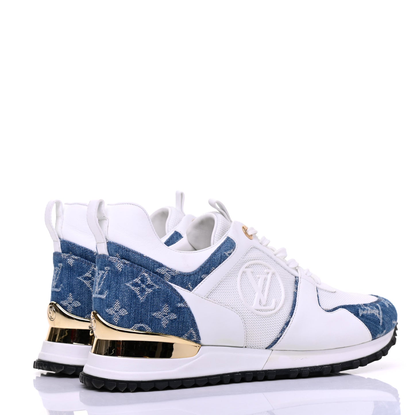 Calfskin Monogram Denim Run Away Sneakers 38 White
