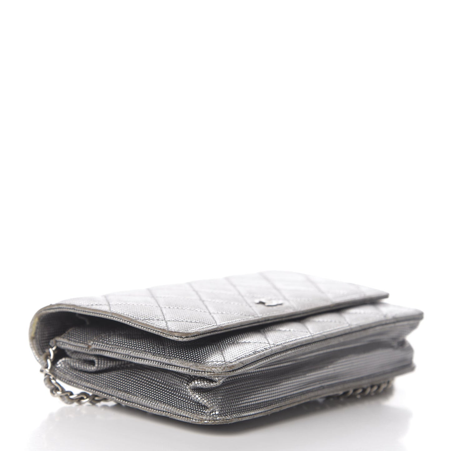 Metallic Calfskin Quilted Pixel Effect Wallet on Chain WOC Silver