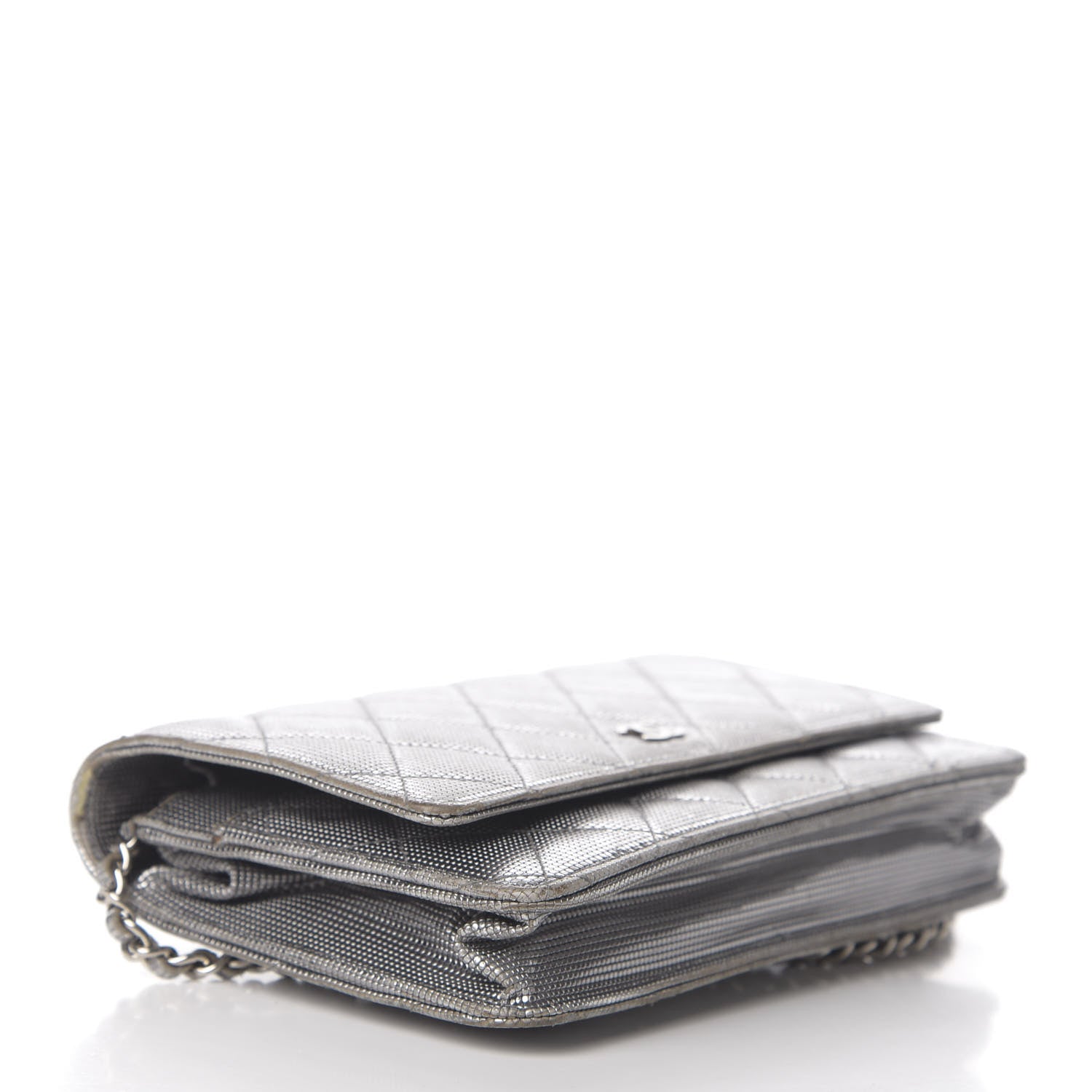 Chanel Metallic Calfskin Quilted Pixel Effect Wallet on Chain WOC Silver 3 of 13
