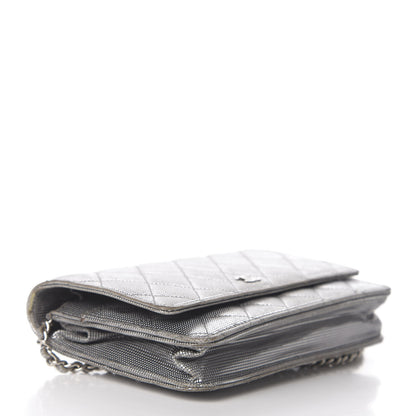 Chanel Metallic Calfskin Quilted Pixel Effect Wallet on Chain WOC Silver 3 of 13