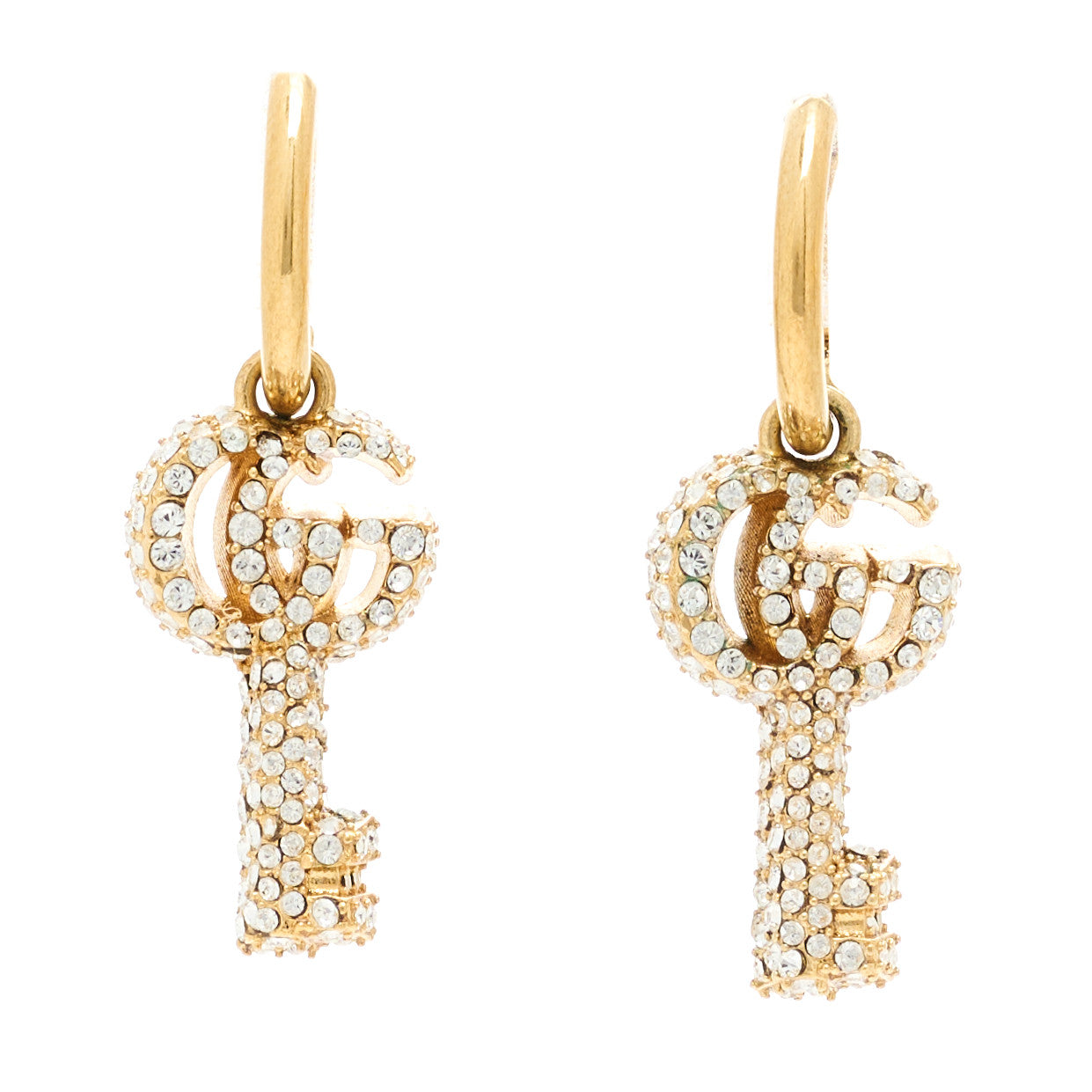 Gucci Metal Crystal GG Key Drop Earrings Aged Gold 1 of 4