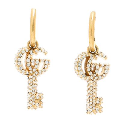 Gucci Metal Crystal GG Key Drop Earrings Aged Gold 1 of 4
