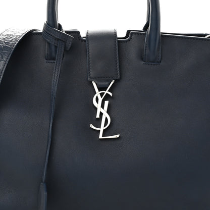Saint Laurent Calfskin Croc Embossed Small Monogram Downtown Cabas Blue 8 of 13