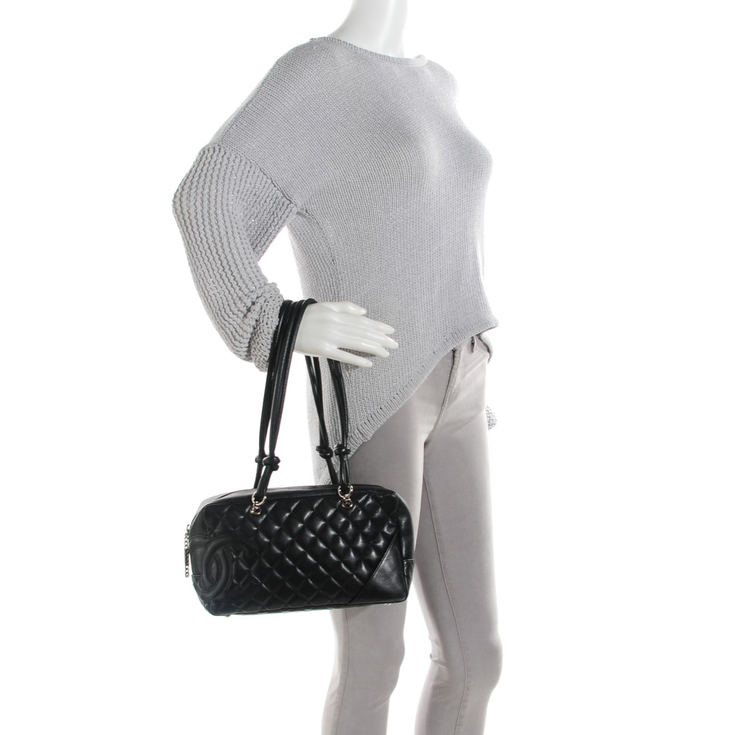 Calfskin Quilted Large Cambon Bowler Black