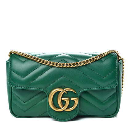 Gucci Calfskin Matelasse Super Mini GG Marmont Shoulder Bag Emerald Green 1 of 13