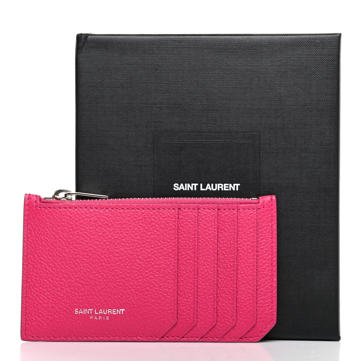 Saint Laurent Grained Calfskin 5 Fragments Zip Pouch Card Holder Bubblegum 8 of 8