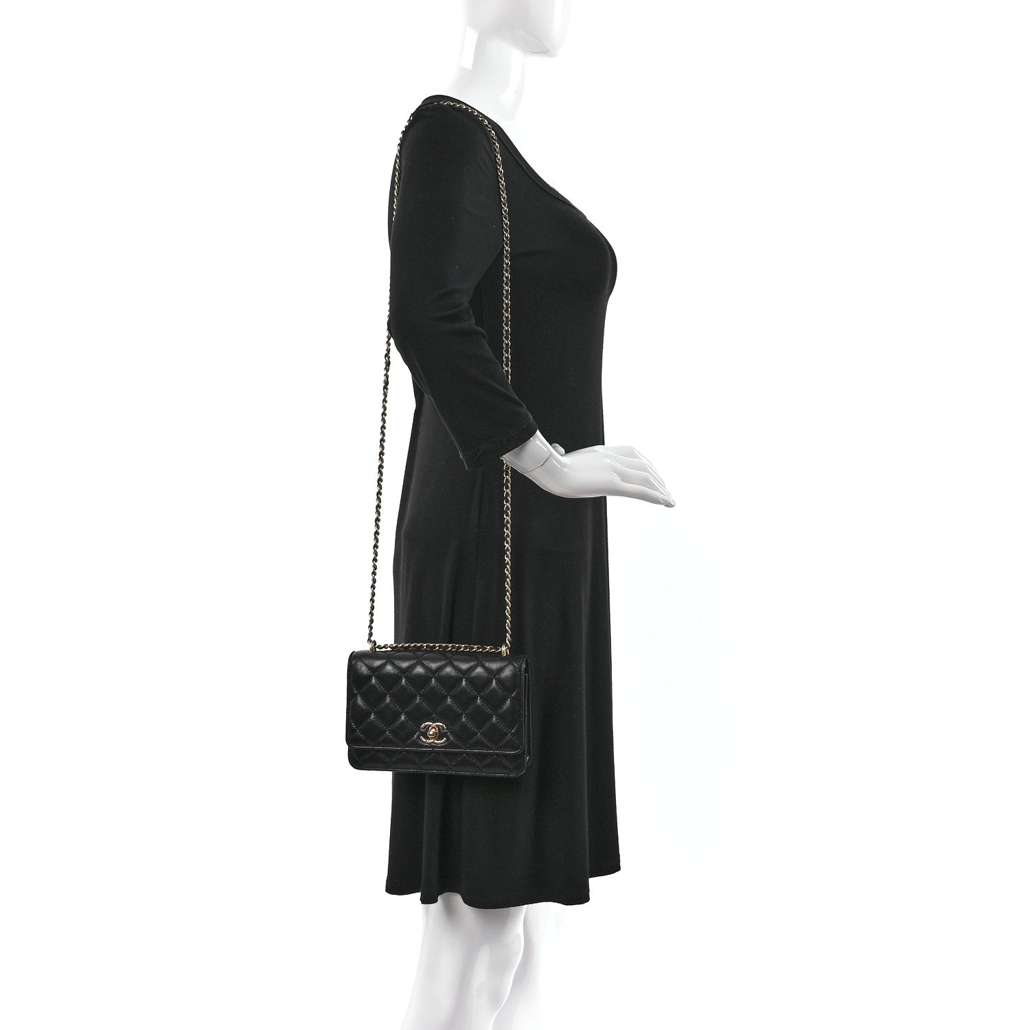 Chanel Shiny Lambskin Quilted Dynasty Wallet On Chain WOC Black 2 of 15
