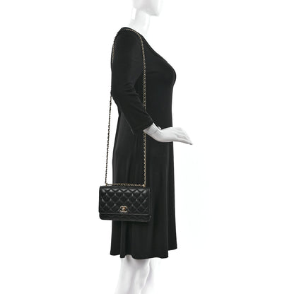 Chanel Shiny Lambskin Quilted Dynasty Wallet On Chain WOC Black 2 of 15