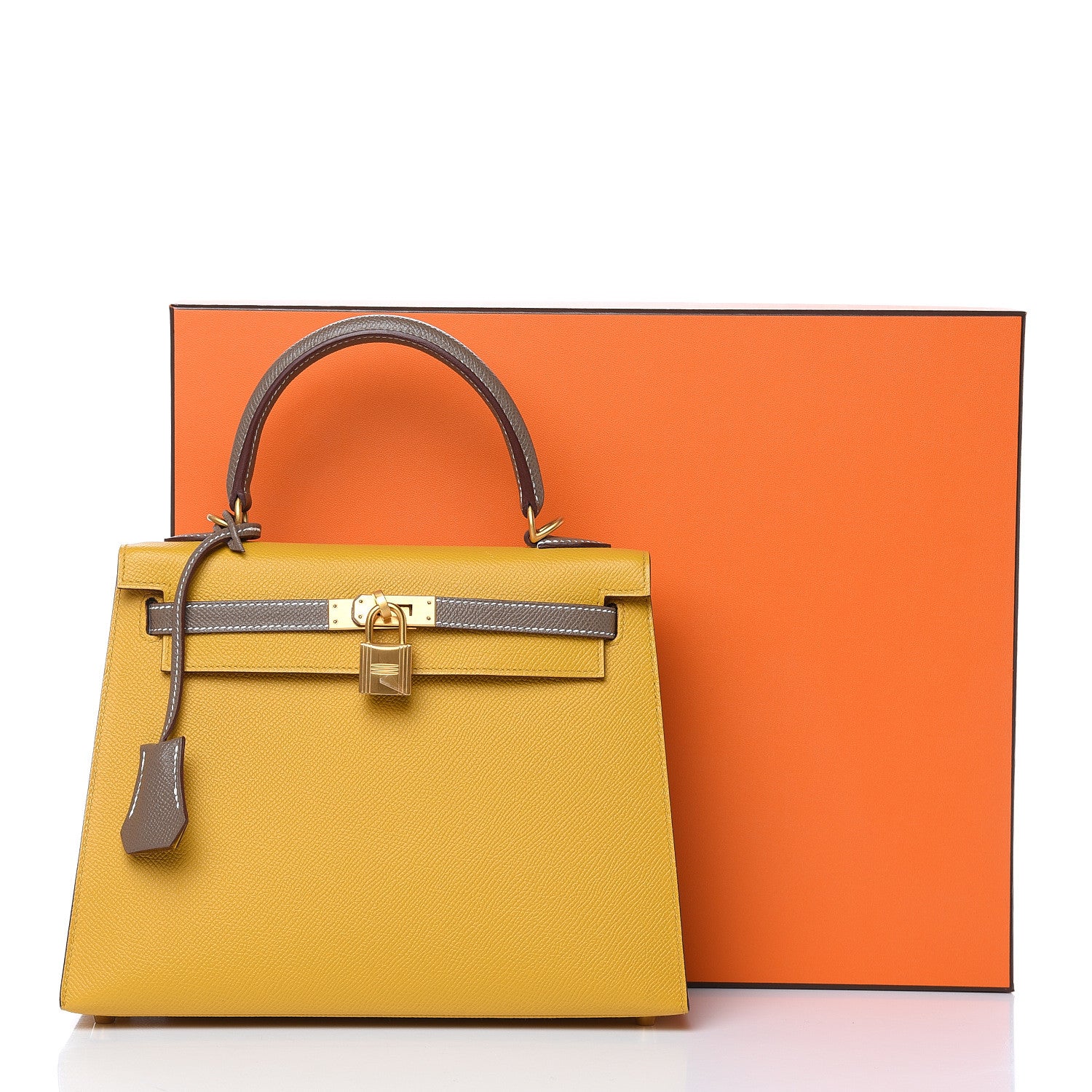 Hermes Epsom Horseshoe Kelly Sellier 25 Jaune Ambre Etoupe 34 of 34