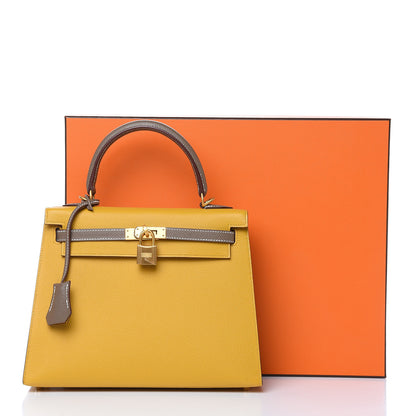 Hermes Epsom Horseshoe Kelly Sellier 25 Jaune Ambre Etoupe 34 of 34