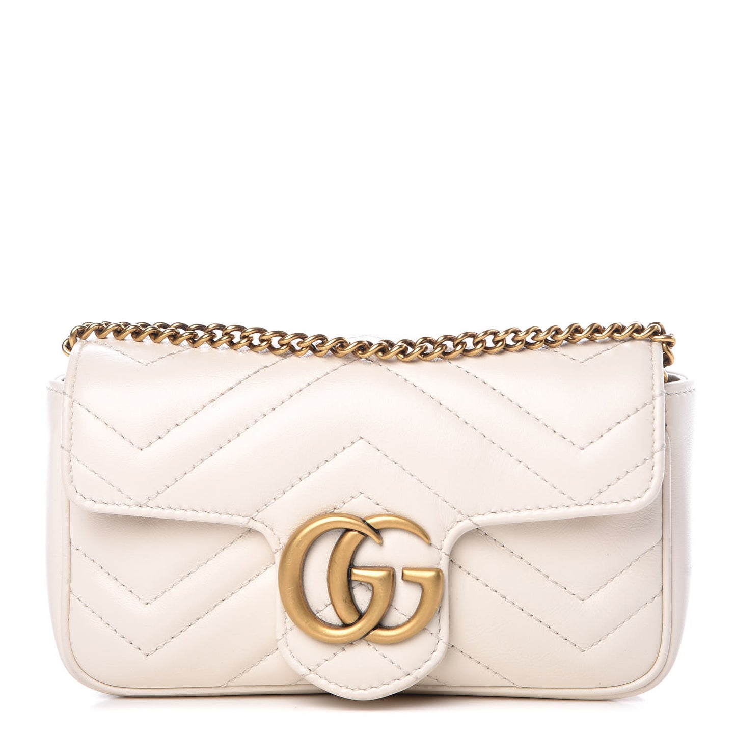 Calfskin Matelasse Super Mini GG Marmont Shoulder Bag White