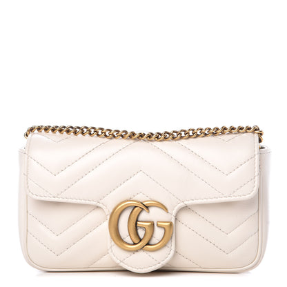 Gucci Calfskin Matelasse Super Mini GG Marmont Shoulder Bag White 1 of 9