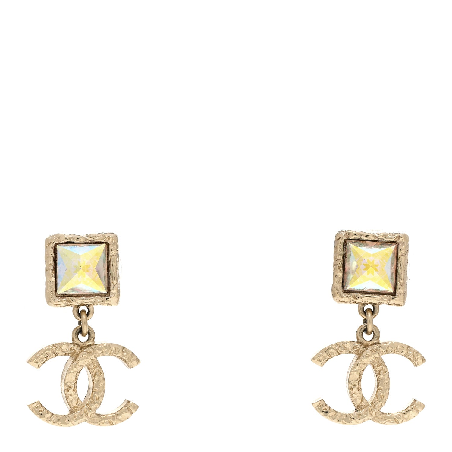 Chanel Iridescent Baguette Crystal CC Drop Earrings Gold 1 of 4
