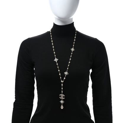 Chanel Crystal Baguette Pearl CC Cross Drop Necklace Gold 2 of 5