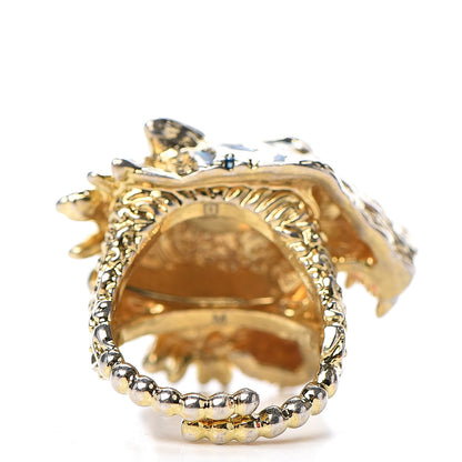 Gucci Metal Crystal Lion Head Ring M Aged Gold Multicolor 4 of 5