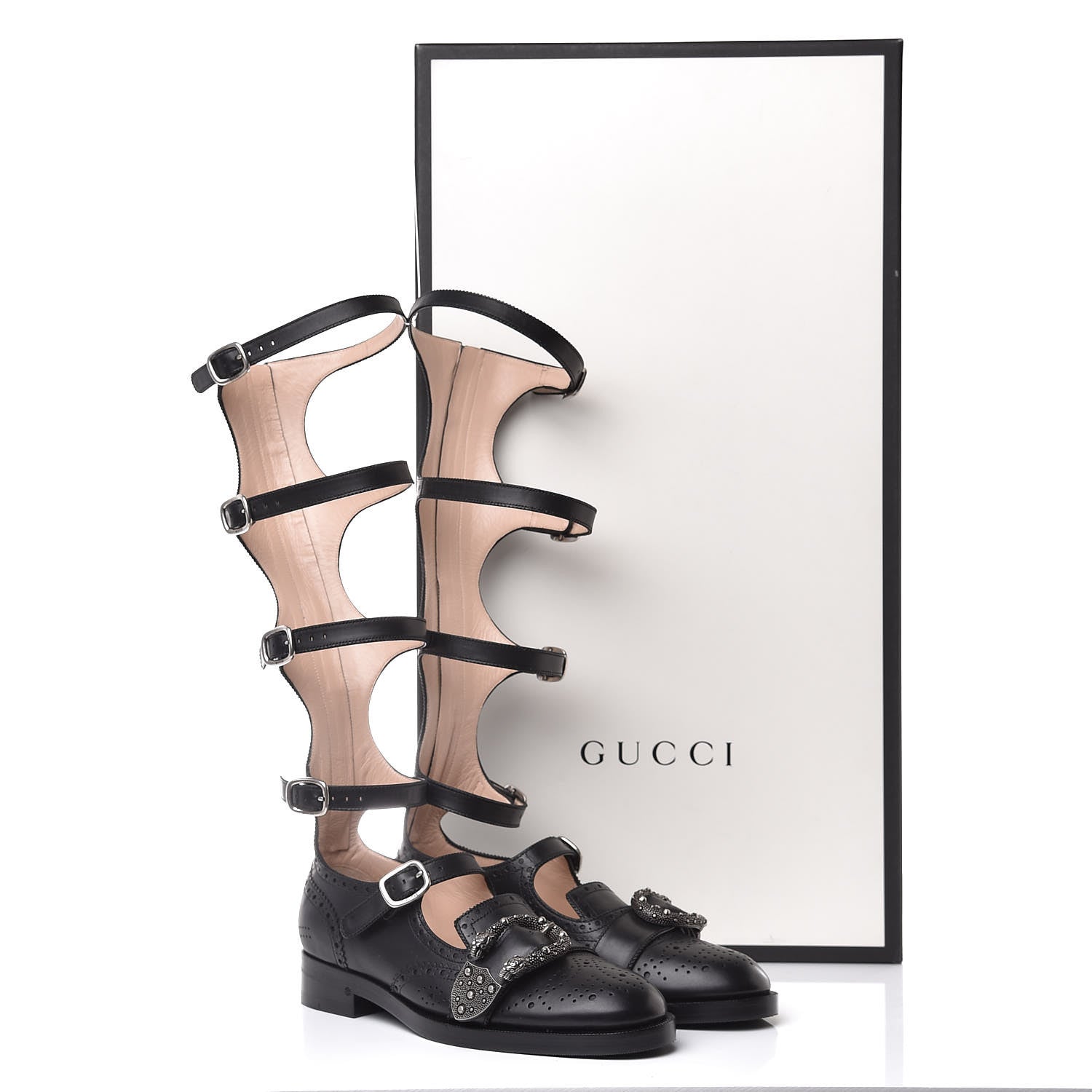 Gucci Calfskin Queercore Brogue Knee High Boots 37 Black 8 of 8
