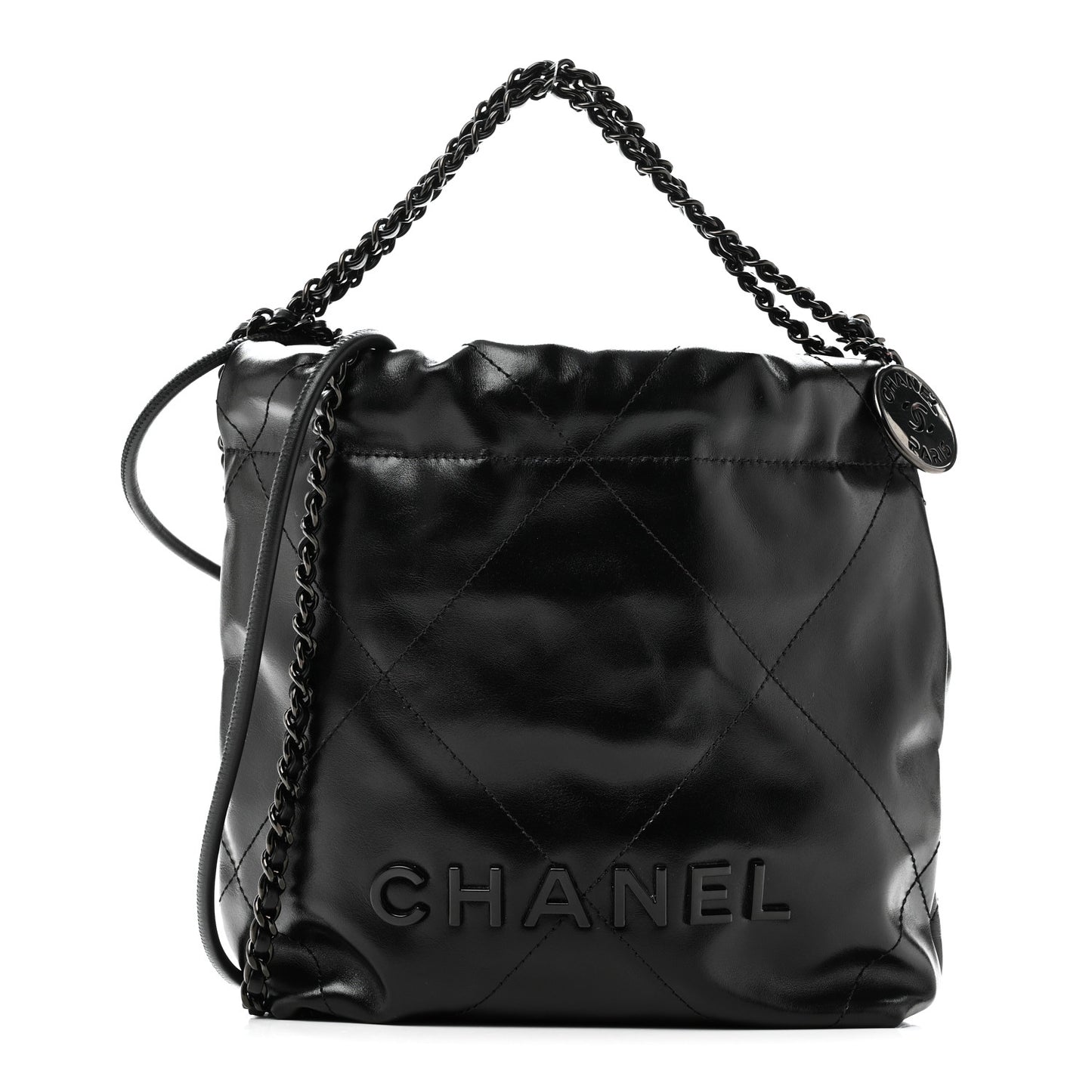 Shiny Calfskin Quilted Mini Chanel 22 So Black