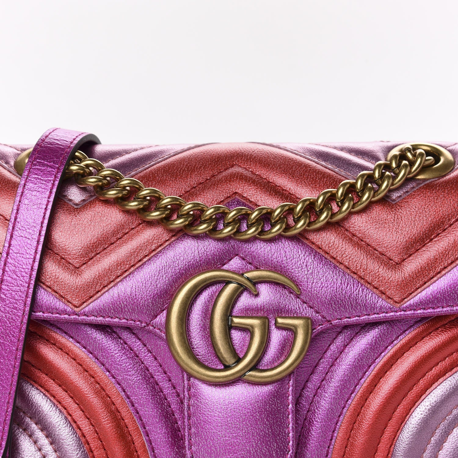 Gucci Metallic Calfskin Matelasse Mini GG Marmont Shoulder Bag Fuchsia 10 of 10